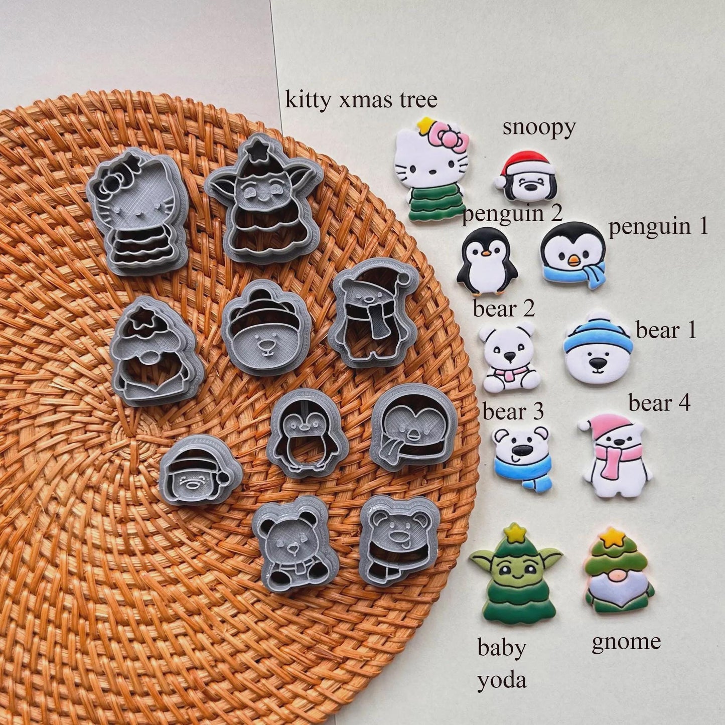 Christmas Cartoon Character Polymer Clay & Fondant Cutter Set – 10-Piece Mini Holiday Bundle
