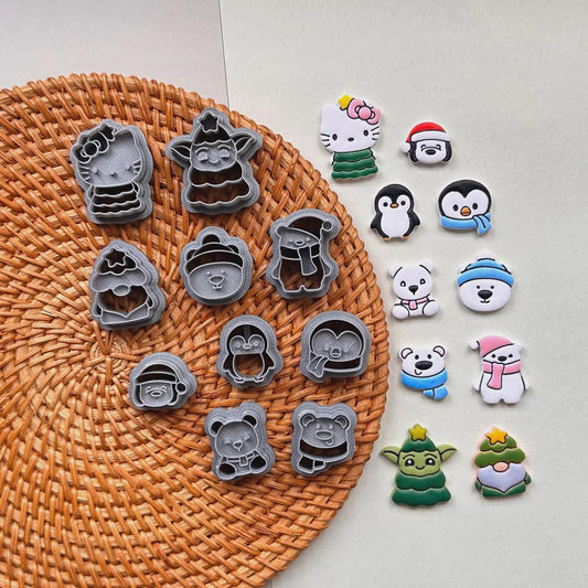 Christmas Cartoon Character Polymer Clay & Fondant Cutter Set – 10-Piece Mini Holiday Bundle