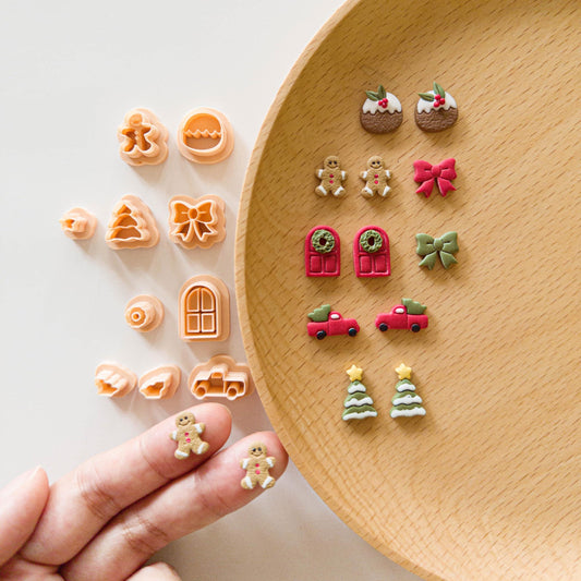 Christmas Mini Polymer Clay Cutter Set – Truck, Tree, Bow, Pudding, Door & Gingerbread