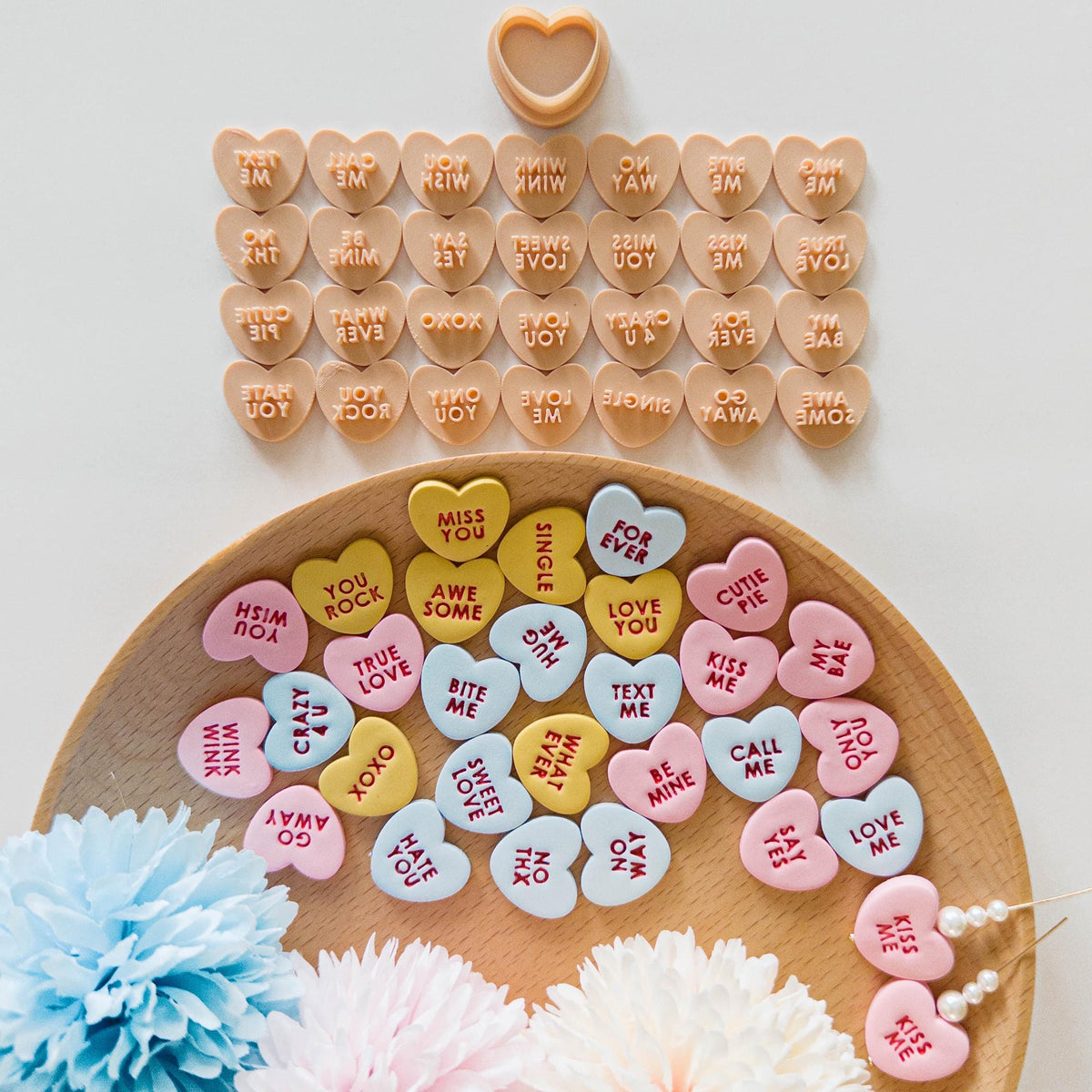 Heart Word Stamp Bundle | 28 Love Phrases 20mm | Polymer Clay Stamp Cutter