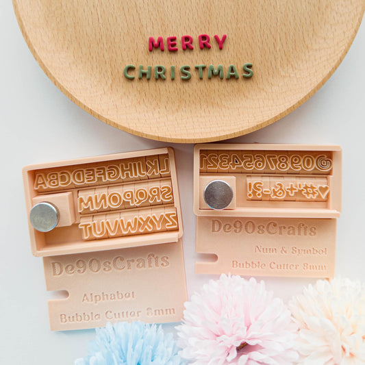 Mini Bubble Letter & Alphabet Stamp Set for Clay Cookies Fondant