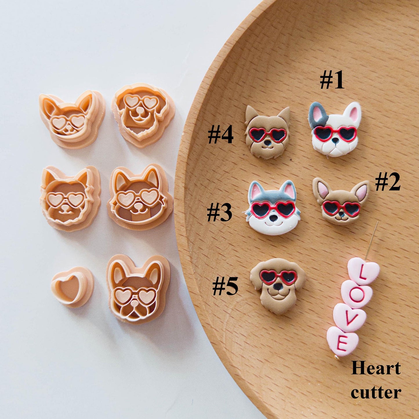 Summer Beach Dog Face Clay Cutter with Heart Sunglasses for Earrings