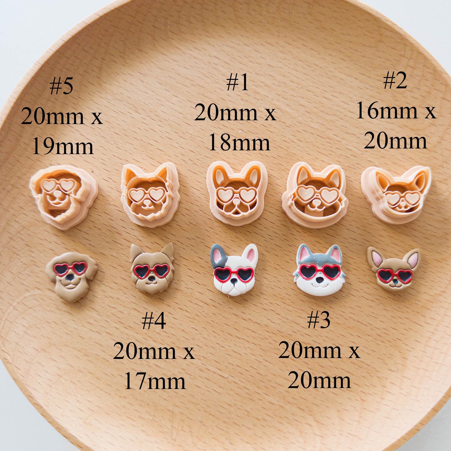 Summer Beach Dog Face Clay Cutter with Heart Sunglasses for Earrings