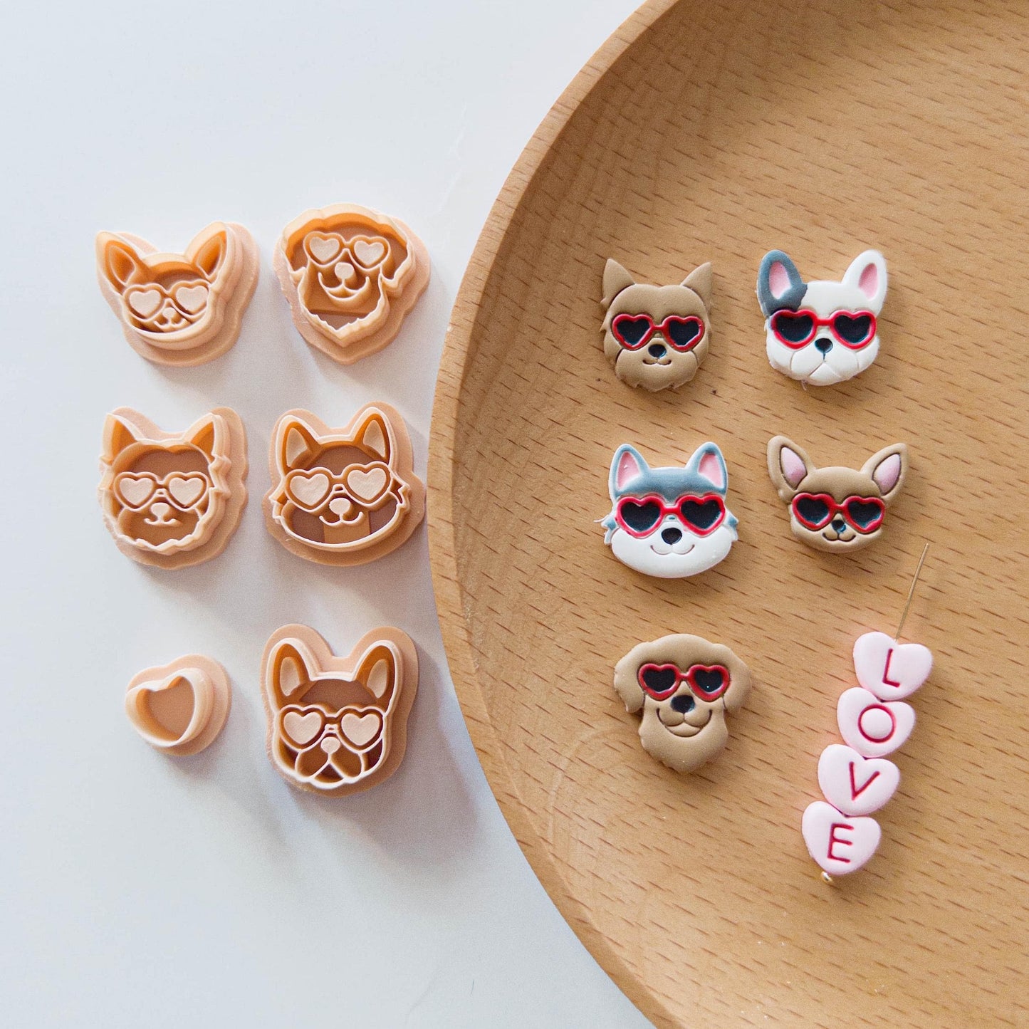 Summer Beach Dog Face Clay Cutter with Heart Sunglasses for Earrings