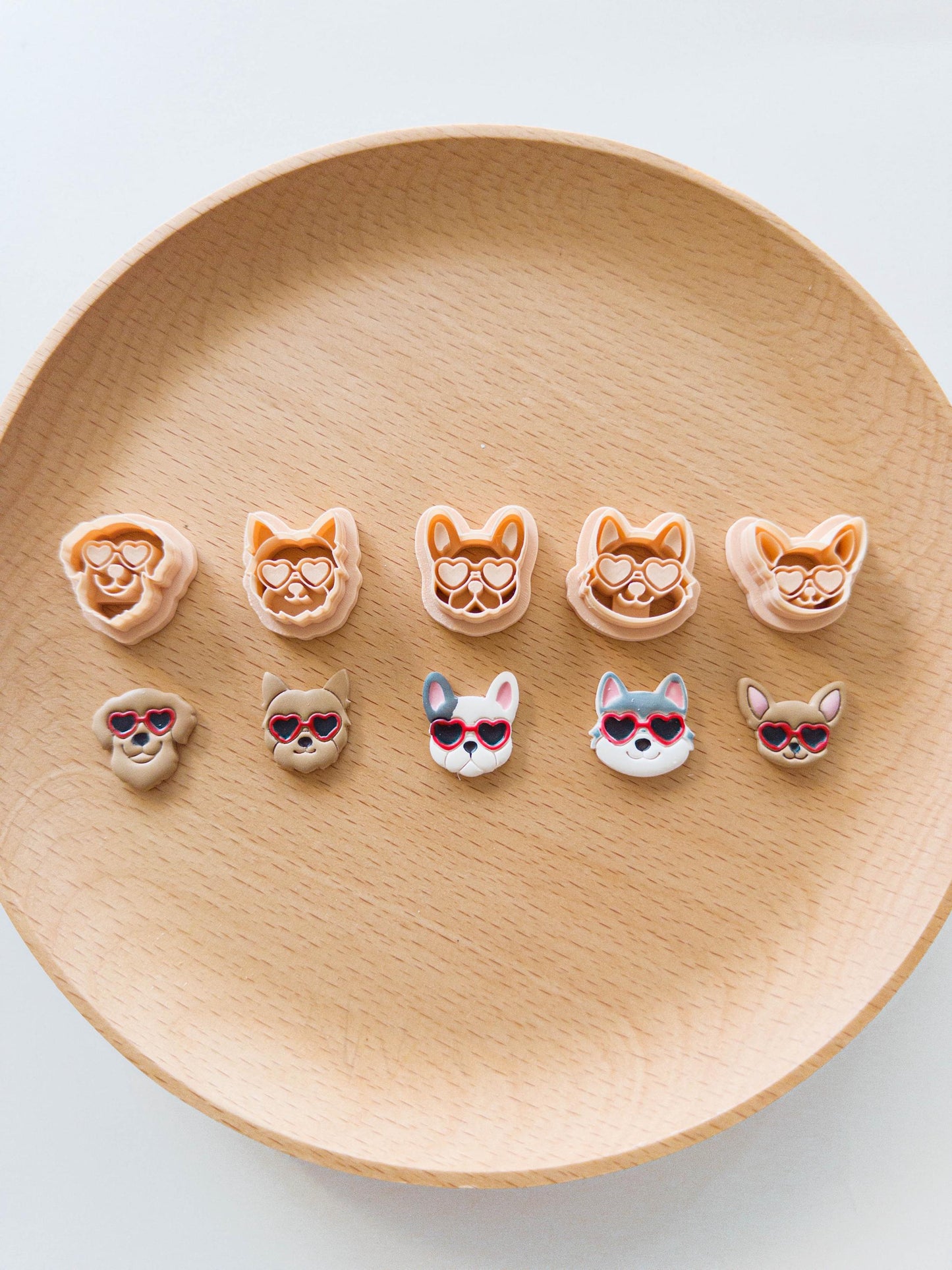 Summer Beach Dog Face Clay Cutter with Heart Sunglasses for Earrings
