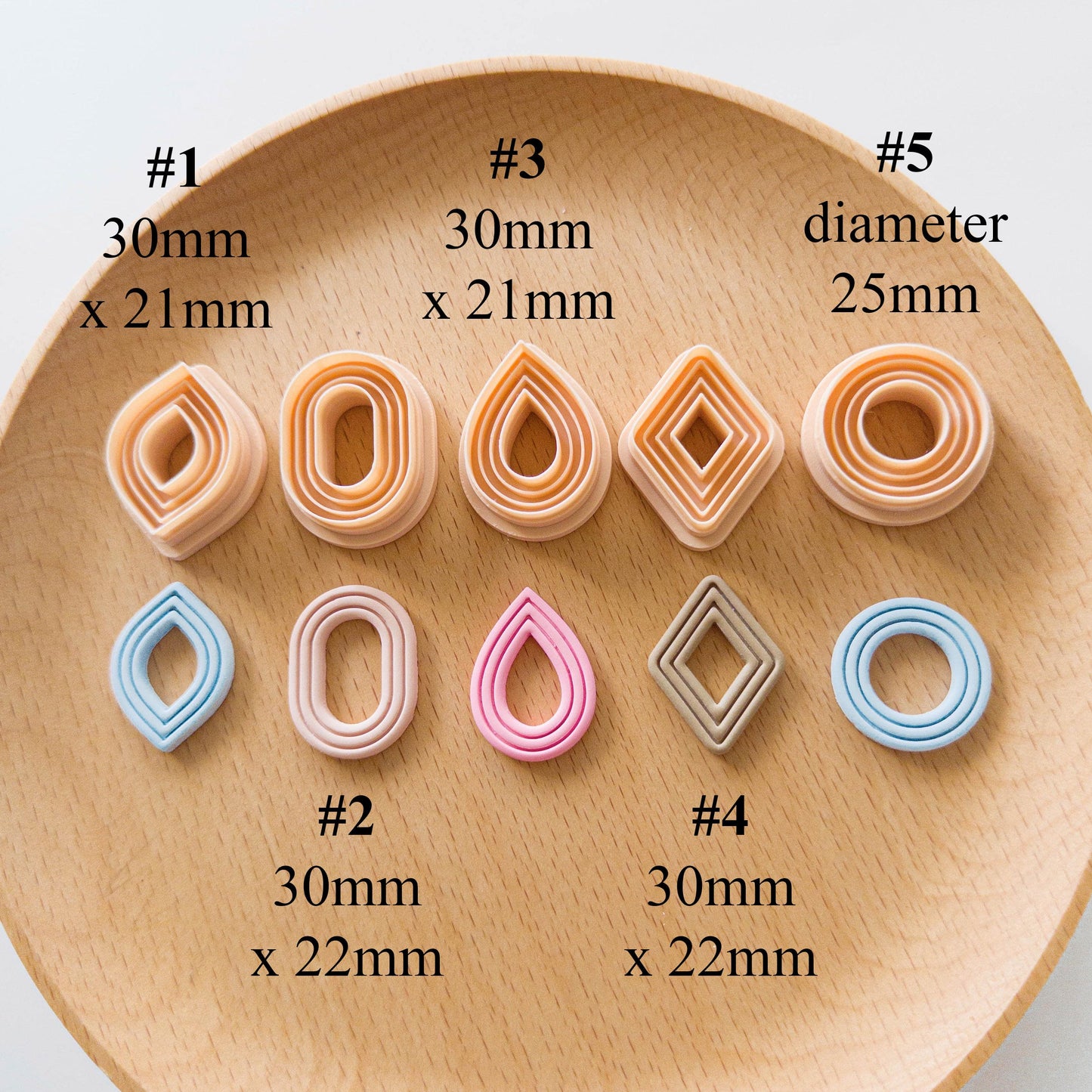 Polymer Clay Earring Cutters, Mini Geometric Shapes Set (5pcs), 25–30mm