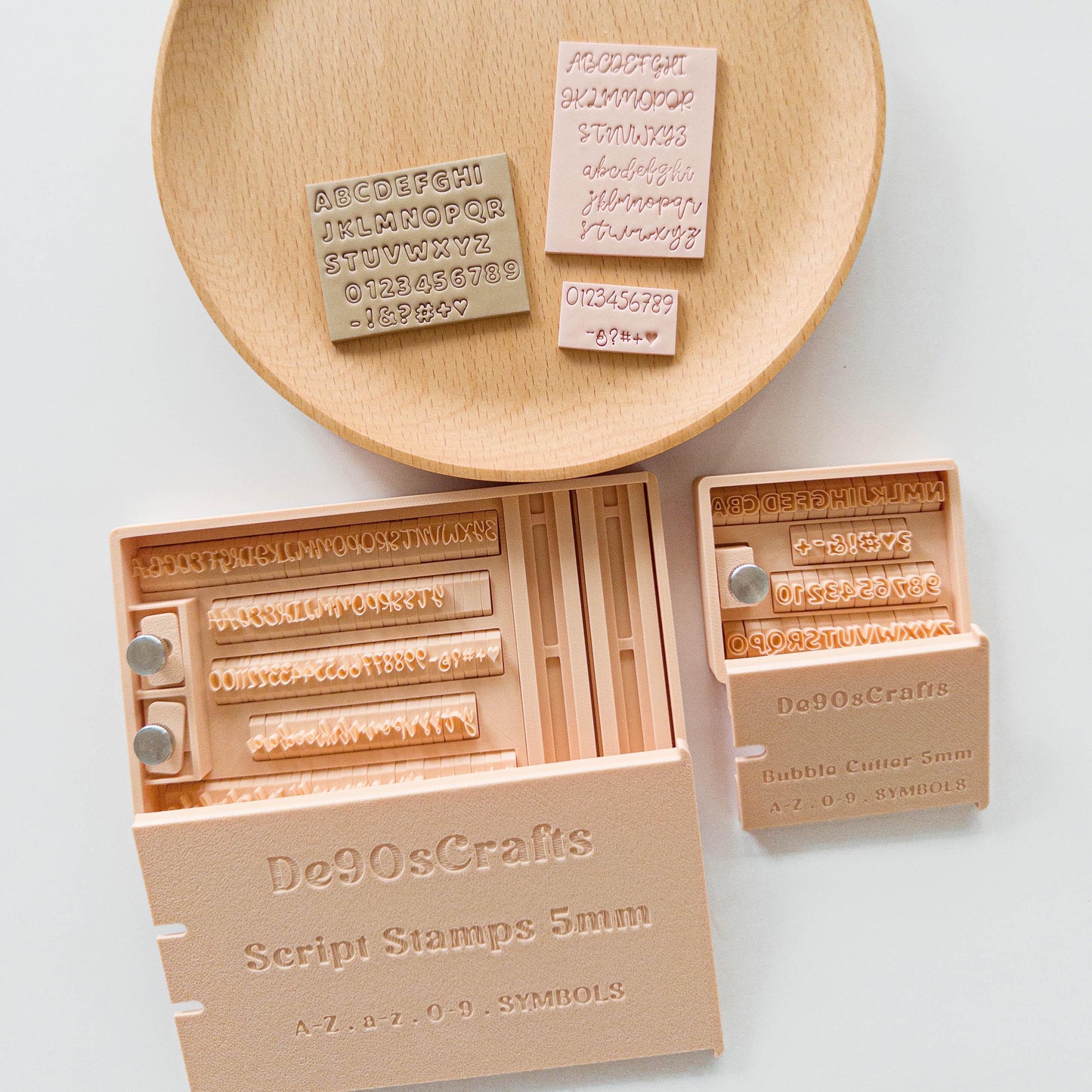 Mini 5mm Alphabet Clay Stamp Set for Clay Letters | Smallest Alphabet Bubble or Script Stamp Sets