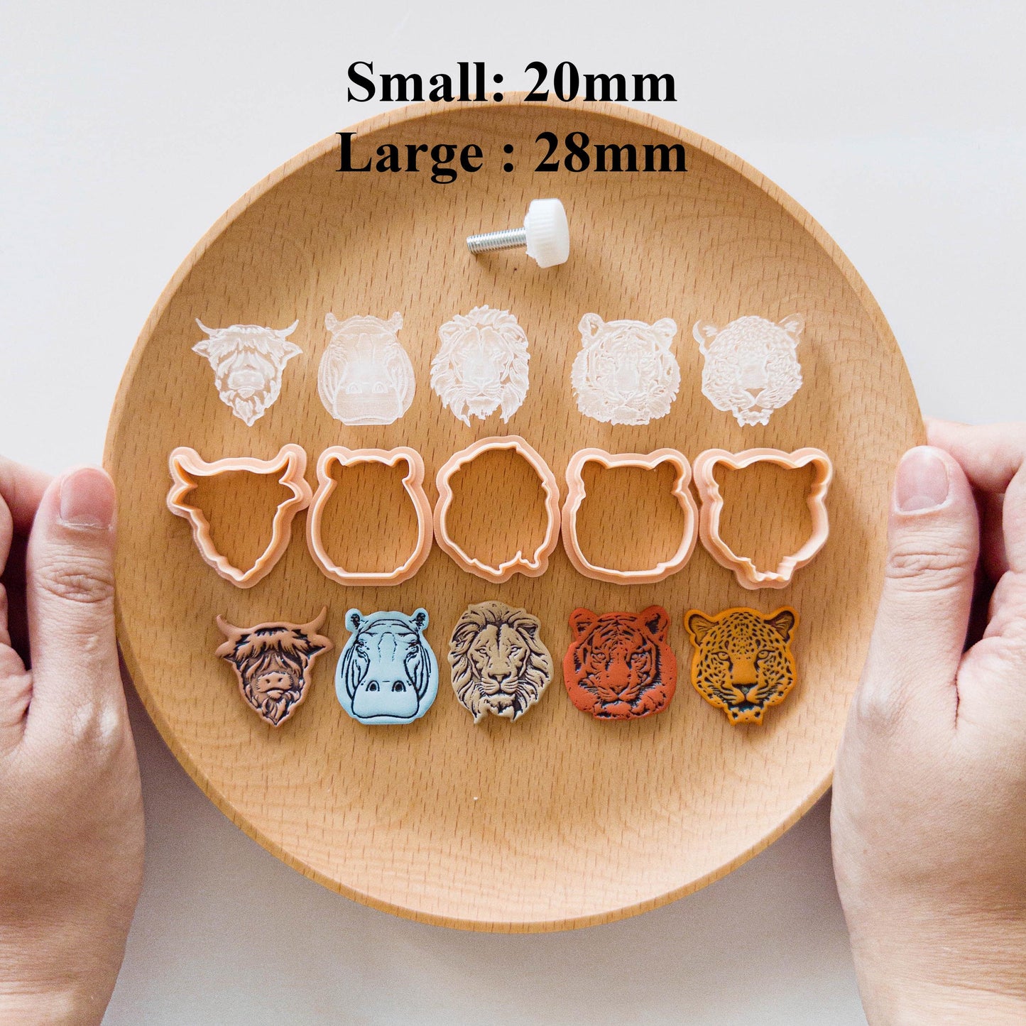 Safari Animal Head Clay Cutter and Stamp Set, Lion Tiger Leopard Hippo Highland Cow