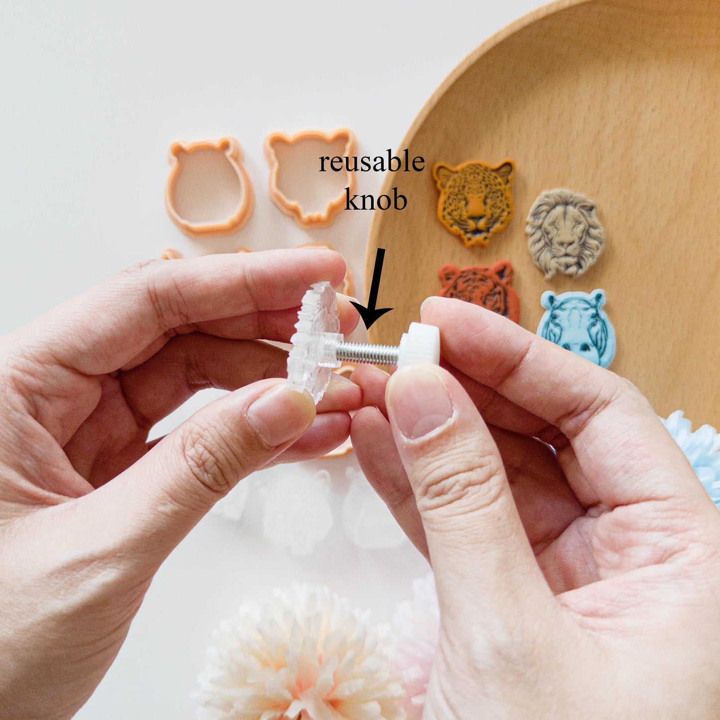 Safari Animal Head Clay Cutter and Stamp Set, Lion Tiger Leopard Hippo Highland Cow