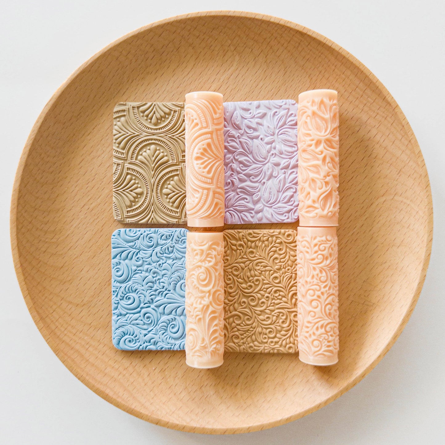 Mini Floral Texture Roller Set for Polymer Clay Slab Earrings