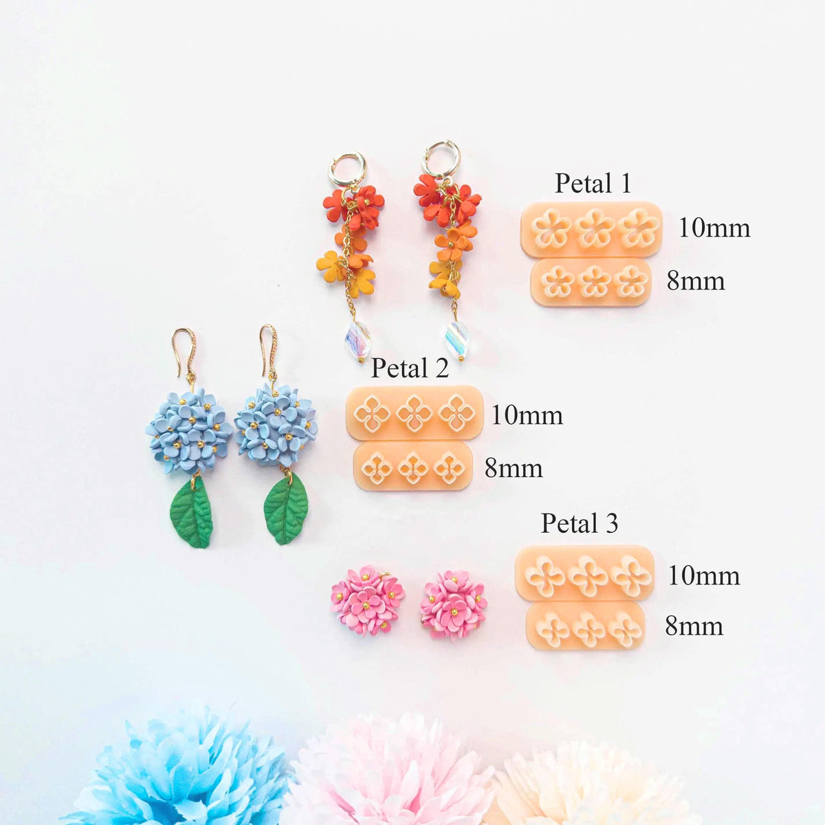 Hydrangea Petal Polymer Clay Cutter Set- 8mm & 10mm Flower Crafting Kit, Wedding Jewelry Making