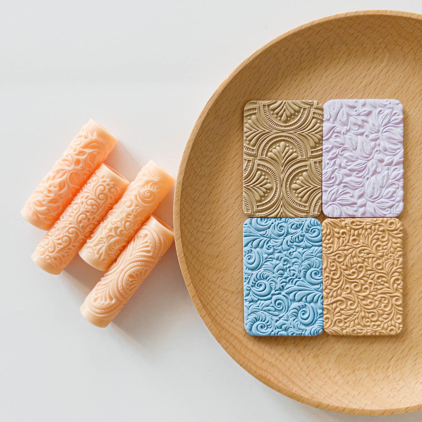 Mini Floral Texture Roller Set for Polymer Clay Slab Earrings