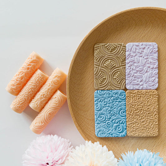 Mini Floral Texture Roller Set for Polymer Clay Slab Earrings