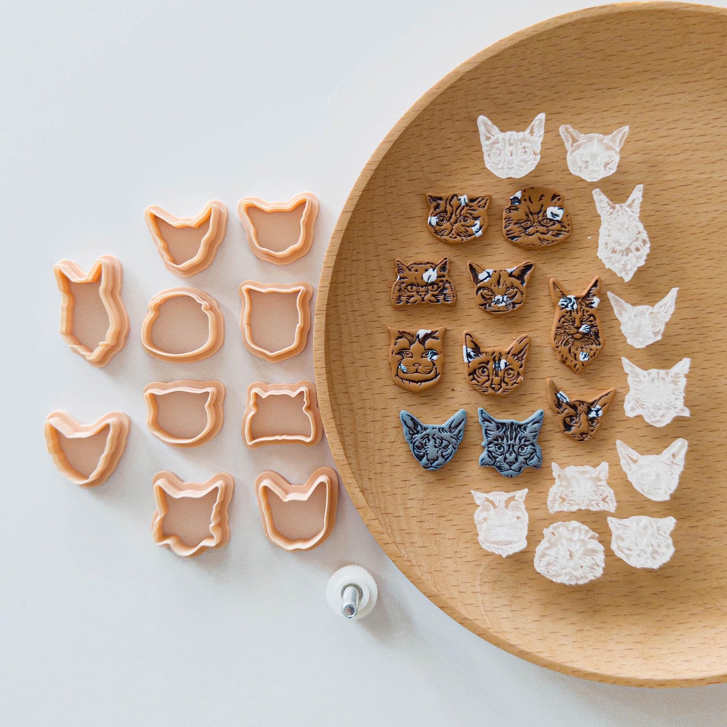 Cat Face Clay Cutter & Stamp Bundle for Polymer Clay Earrings