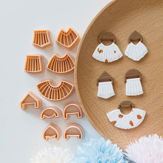 Summer Boho Tassel Clay Cutter Set for Polymer Clay Earrings | Fringe Arch Fan Shapes