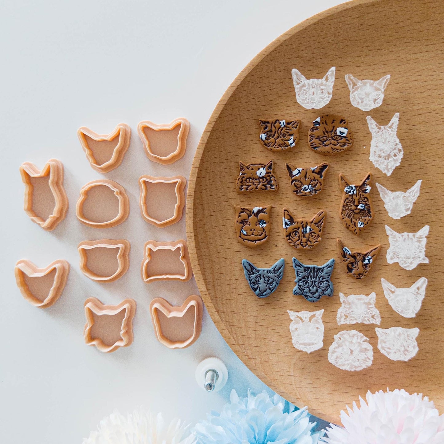 Cat Face Clay Cutter & Stamp Bundle for Polymer Clay Earrings