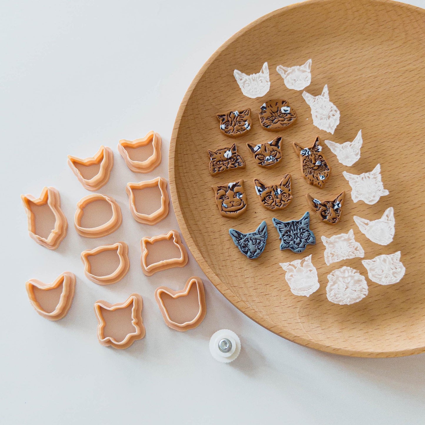 Cat Face Clay Cutter & Stamp Bundle for Polymer Clay Earrings