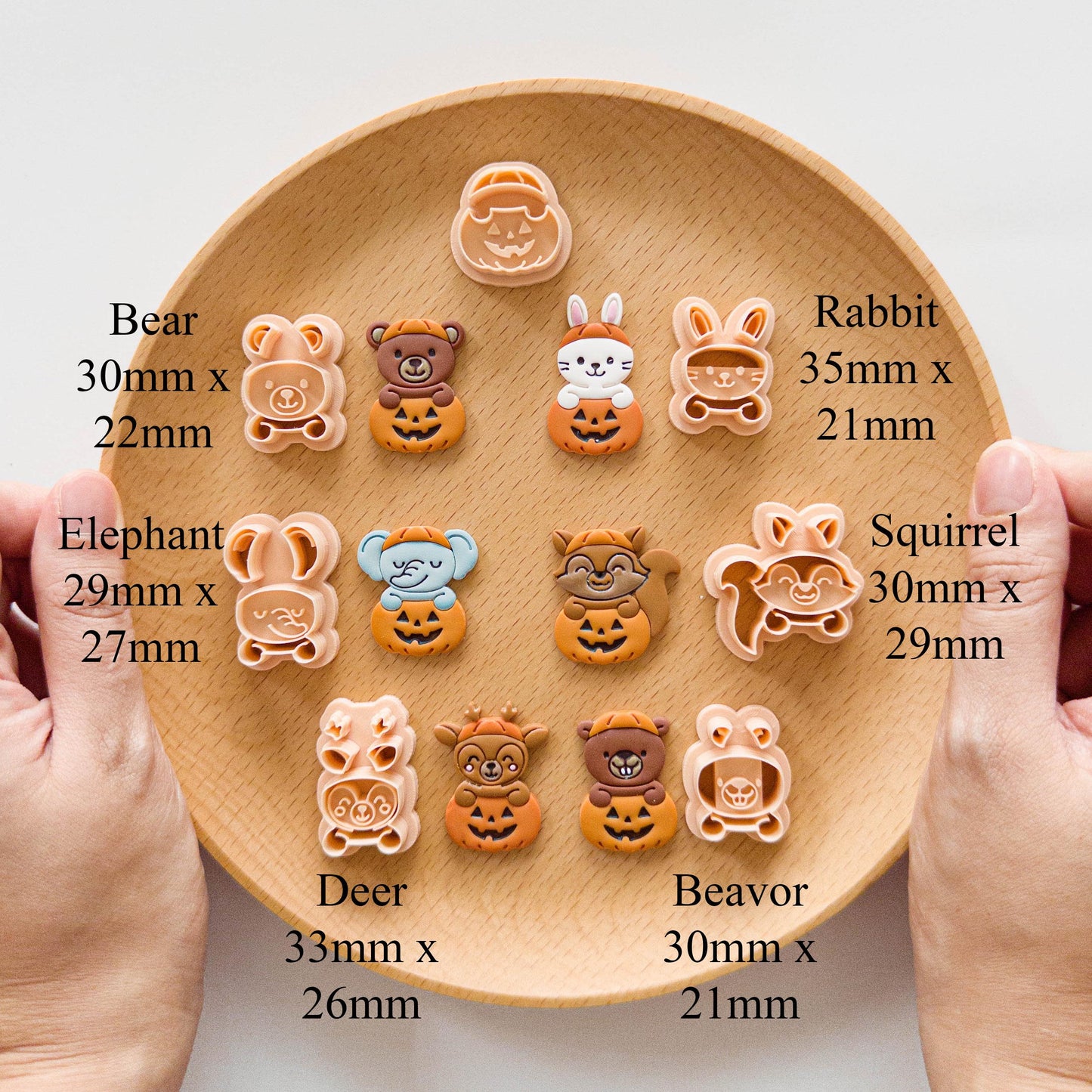 Halloween Animal Polymer Clay Cutters – Pumpkin Bear, Rabbit, Elephant, Squirrel, Deer & Beaver