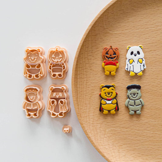 Halloween Bear Costume Polymer Clay Cutters – Pumpkin, Ghost, Vampire & Monster