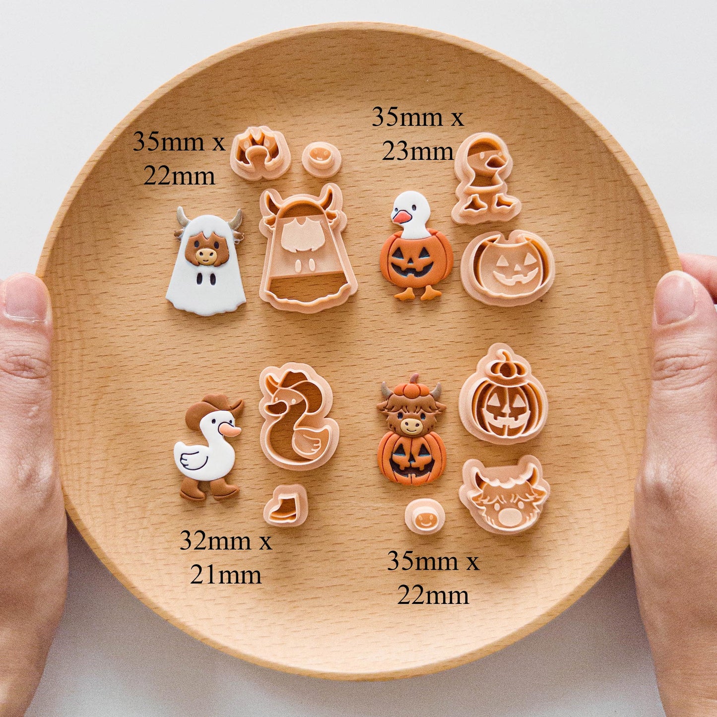 Halloween Highland Cow & Goose Polymer Clay Cutters – Pumpkin, Ghost & Cowboy