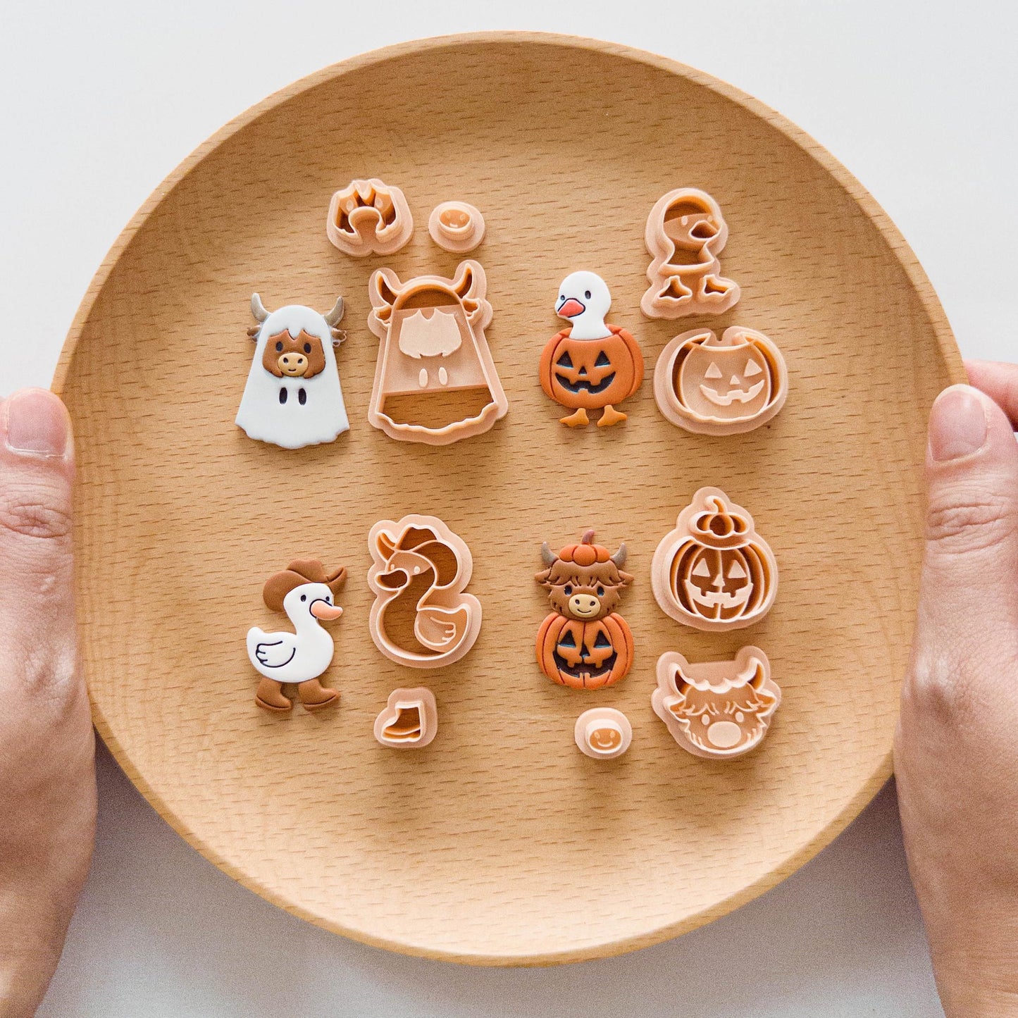 Halloween Highland Cow & Goose Polymer Clay Cutters – Pumpkin, Ghost & Cowboy