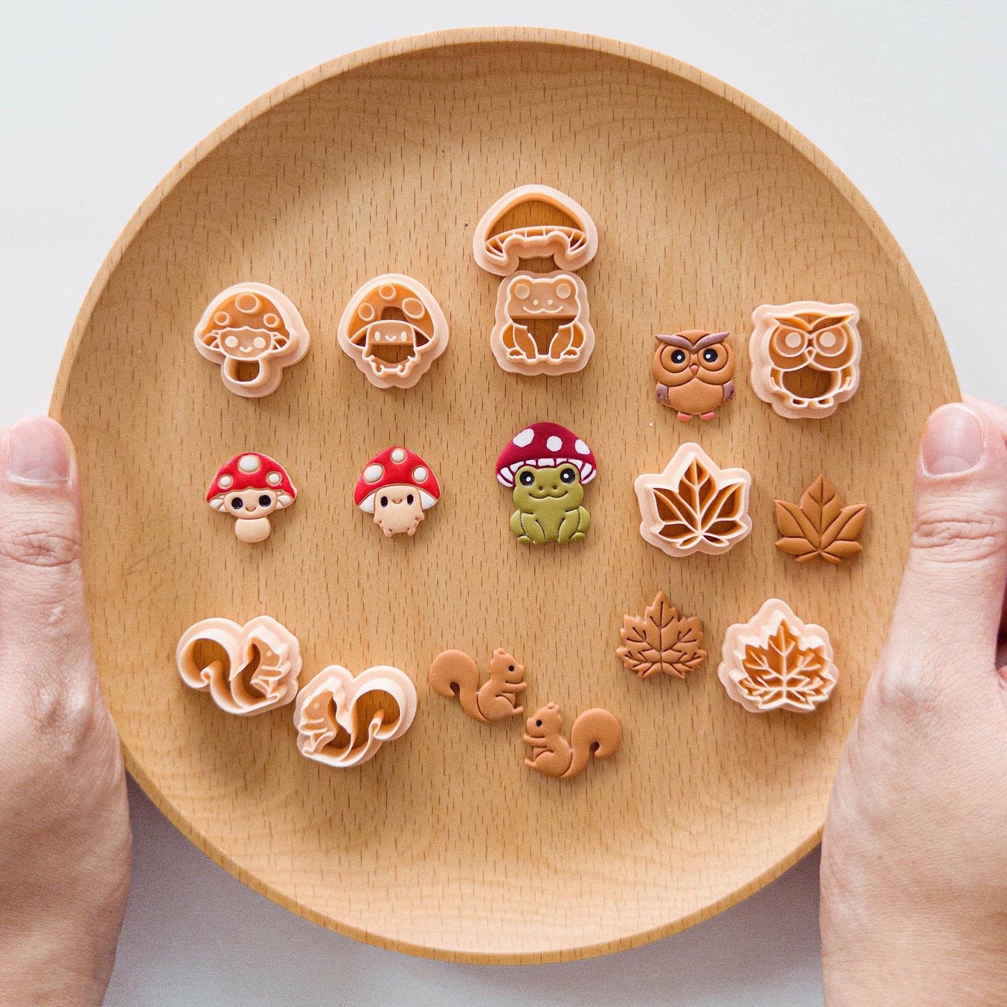 Fall Woodland Polymer Clay Cutters | Mushroom, Frog, Owl, Squirrel, Leaf Shapes