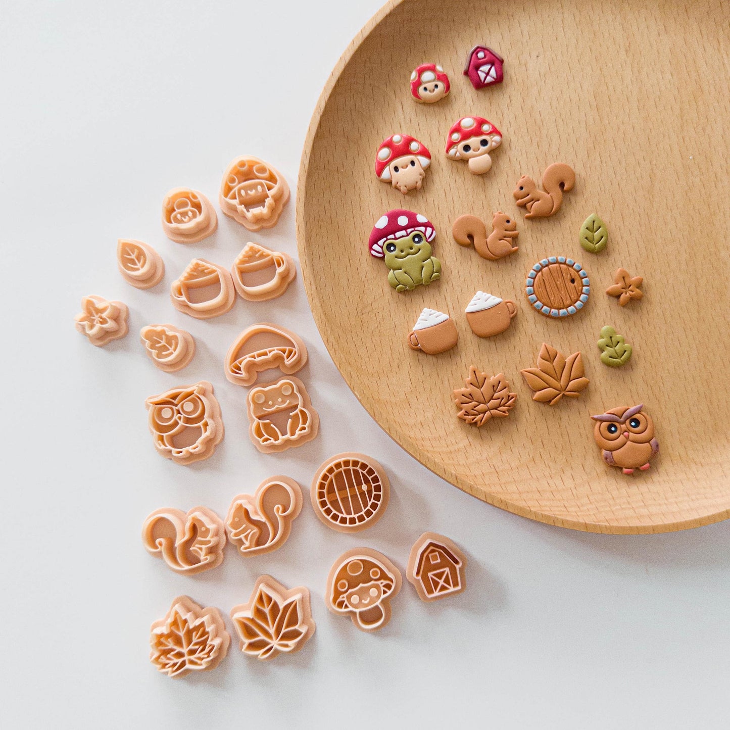 Fall Woodland Polymer Clay Cutters | Mushroom, Frog, Owl, Squirrel, Leaf Shapes