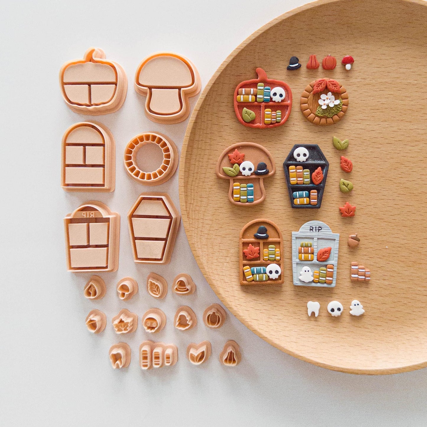 Halloween Bookshelf Polymer Clay Cutter Sets – Mini Accessories & Shelf Designs
