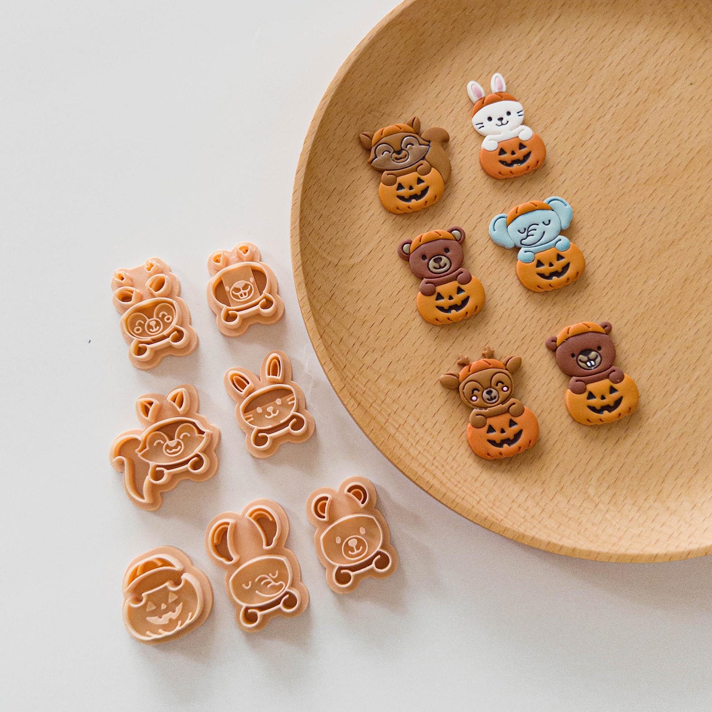 Halloween Animal Polymer Clay Cutters – Pumpkin Bear, Rabbit, Elephant, Squirrel, Deer & Beaver