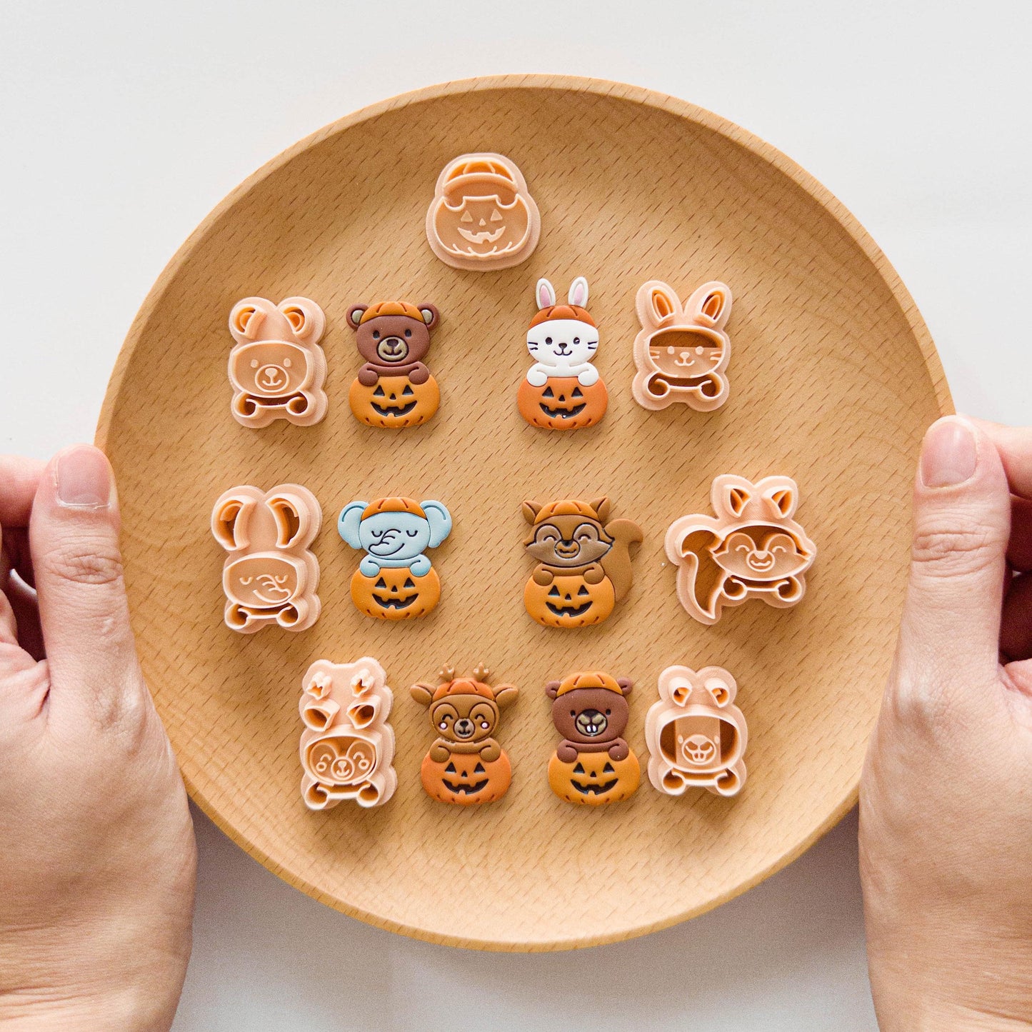 Halloween Animal Polymer Clay Cutters – Pumpkin Bear, Rabbit, Elephant, Squirrel, Deer & Beaver