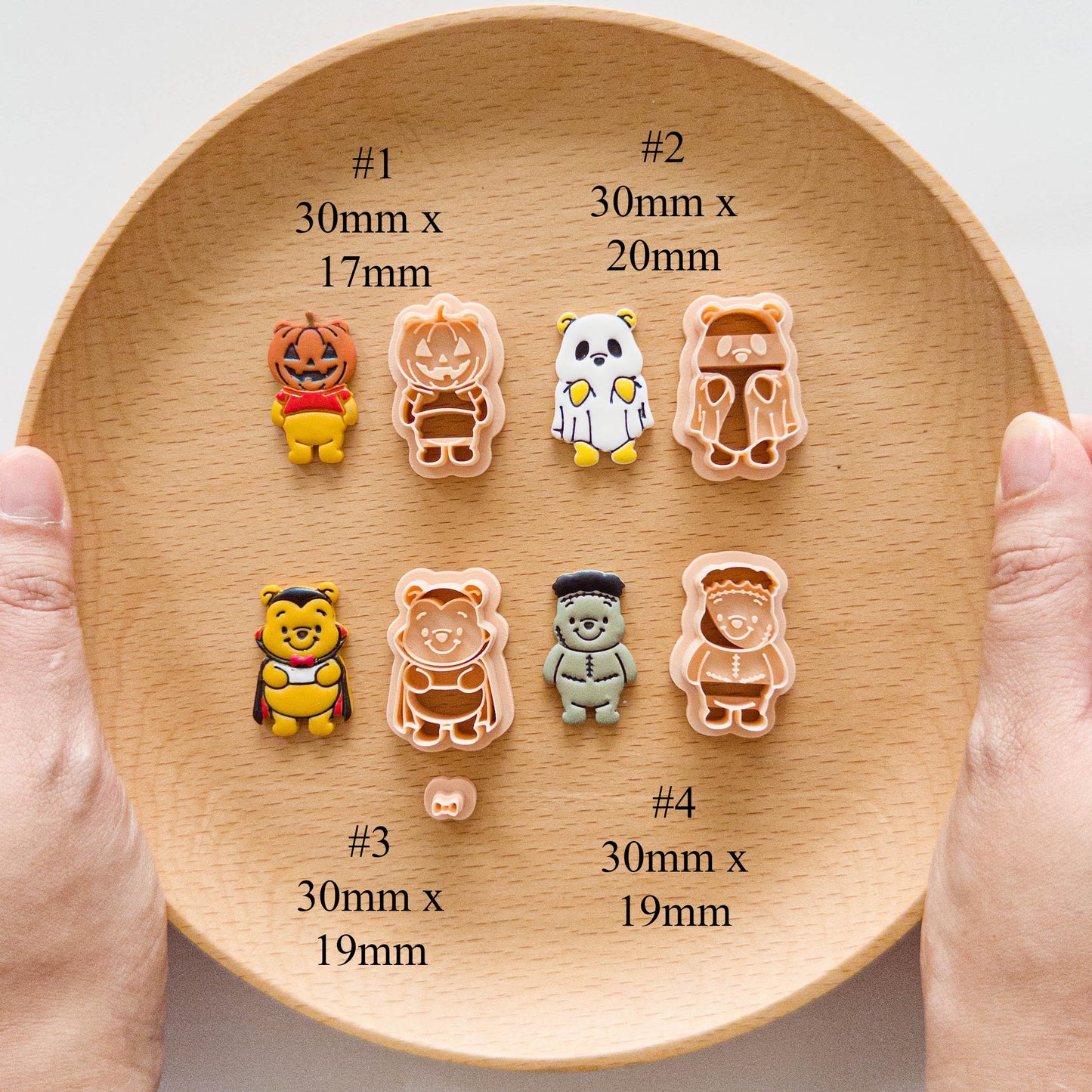 Halloween Bear Costume Polymer Clay Cutters – Pumpkin, Ghost, Vampire & Monster