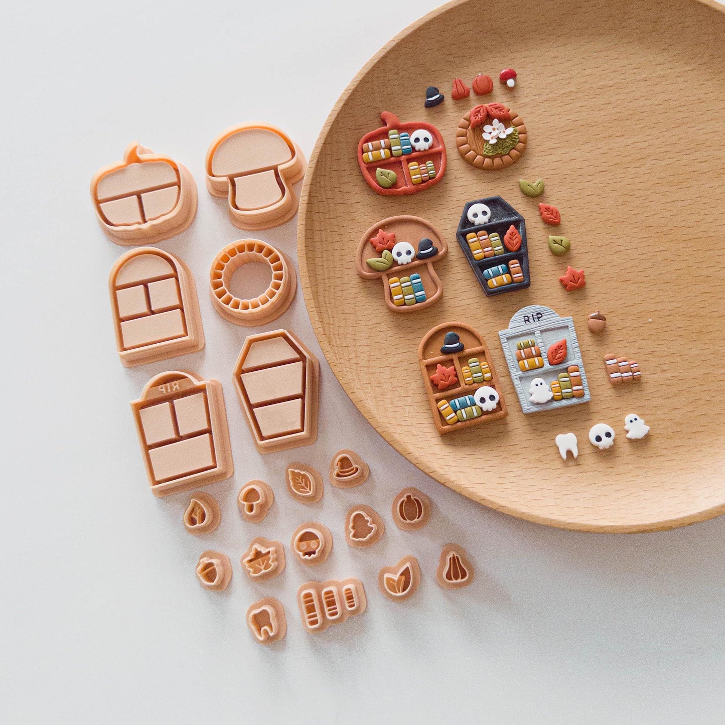 Halloween Bookshelf Polymer Clay Cutter Sets – Mini Accessories & Shelf Designs