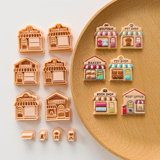 Mini Shop Polymer Clay Cutters, 10-Piece Storefront and Accessory Set