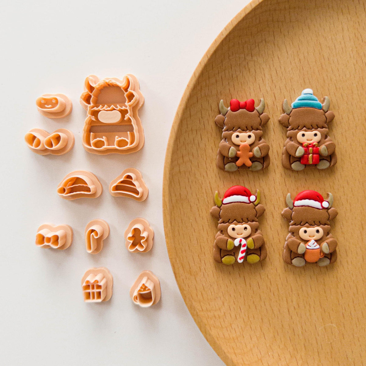 Christmas Highland Cow Polymer Clay Cutters, 10-Piece Holiday Accessory Set